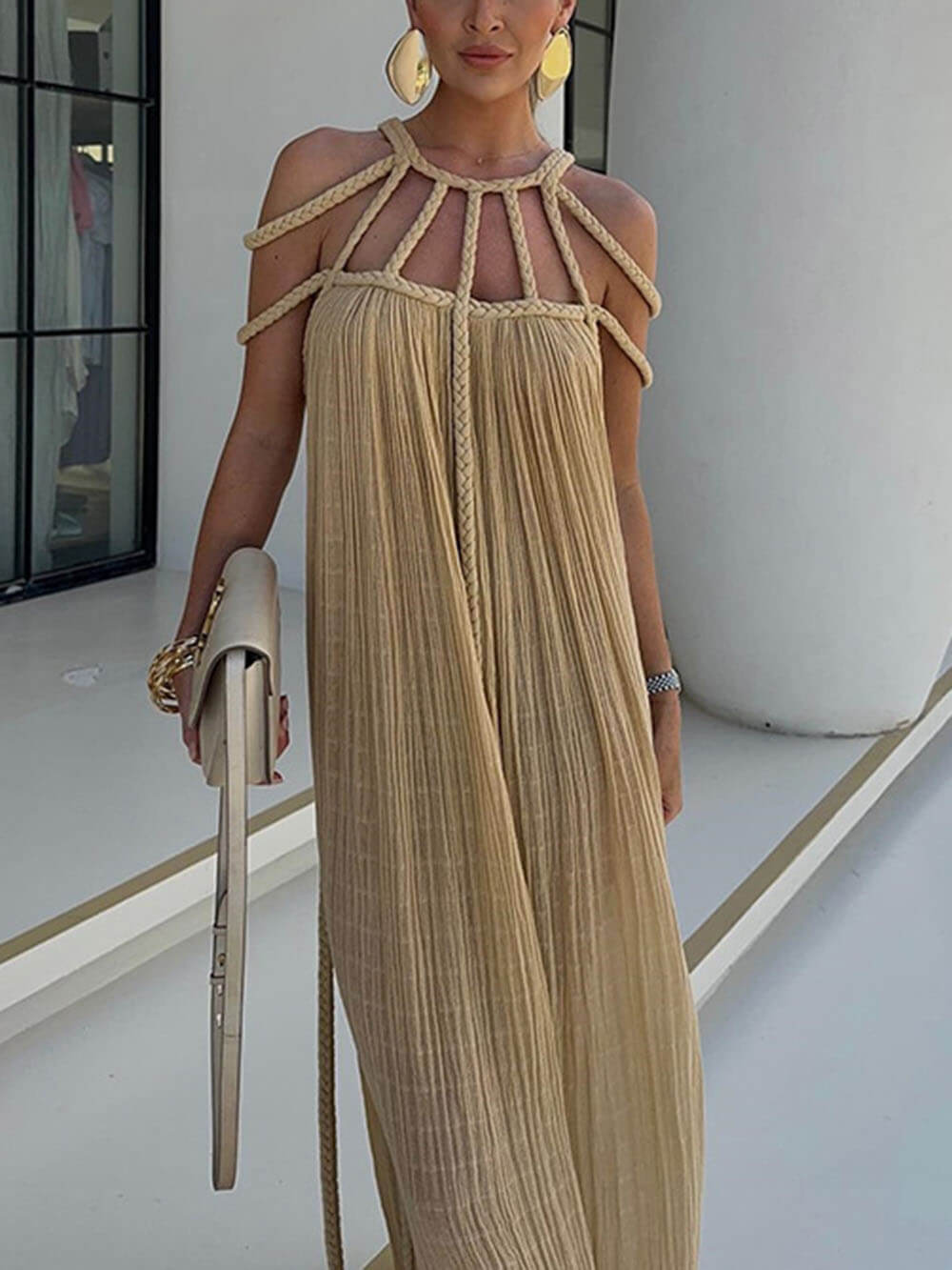 Draped Braids Maxi Dress Cover-Up - Elegant, Flowing Beachwear