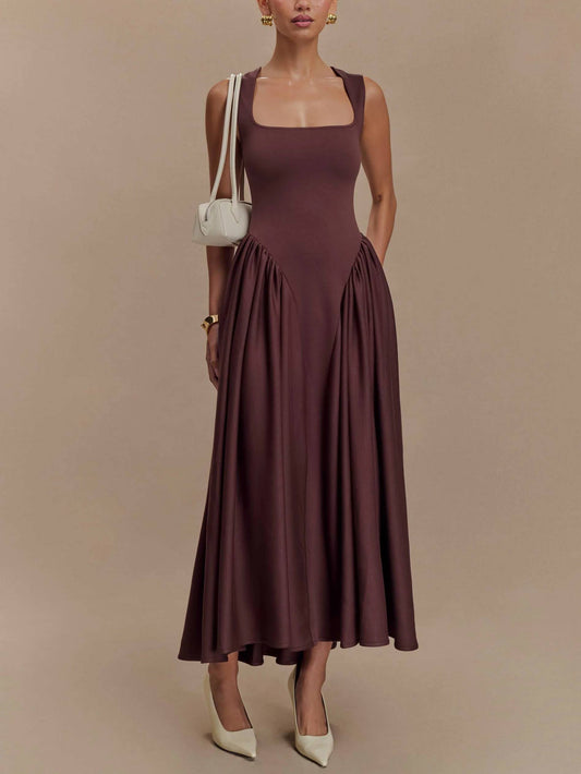Chic Minimalist Retro Square-Neck Dress