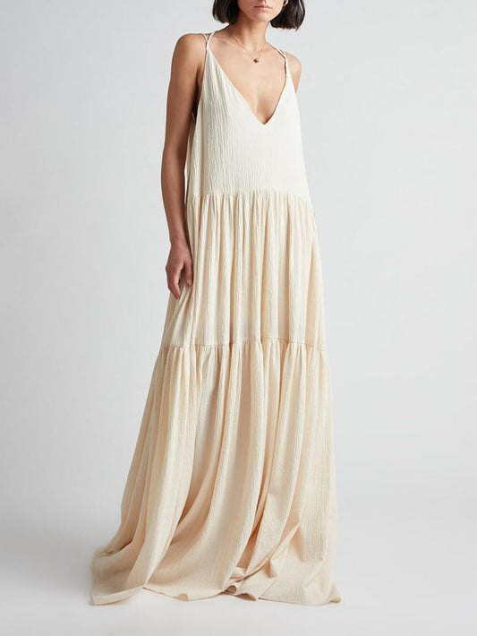 Summer Vacation Deep-V Neckline Strappy Maxi Dress – Flowy, Flirty & Perfect for Summer