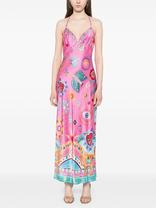 Glam Chain-Detail Slip Midi Dress