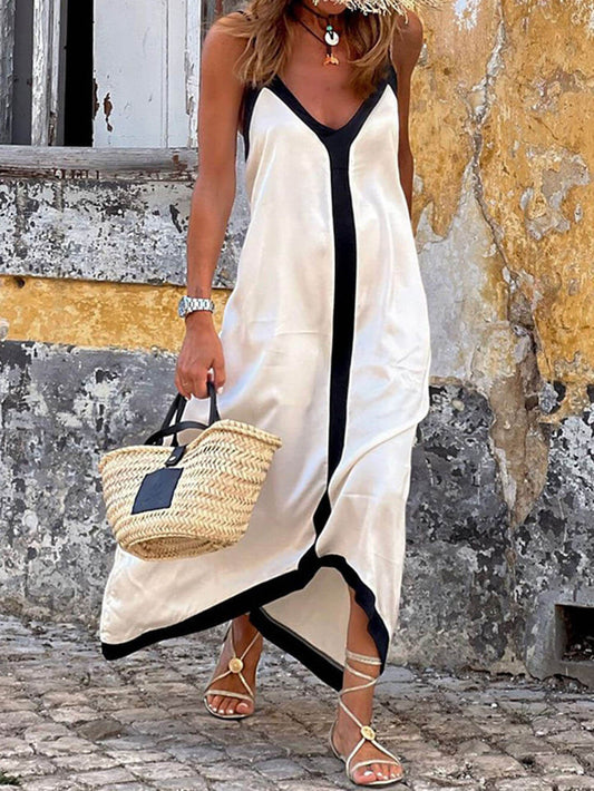 Colorblock Suspender-Detail Midi Dress