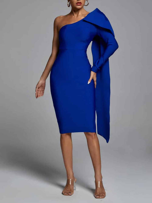 Abbey Blue One-Shoulder Bandage Dress - Sleek, Figure-Hugging Evening Look