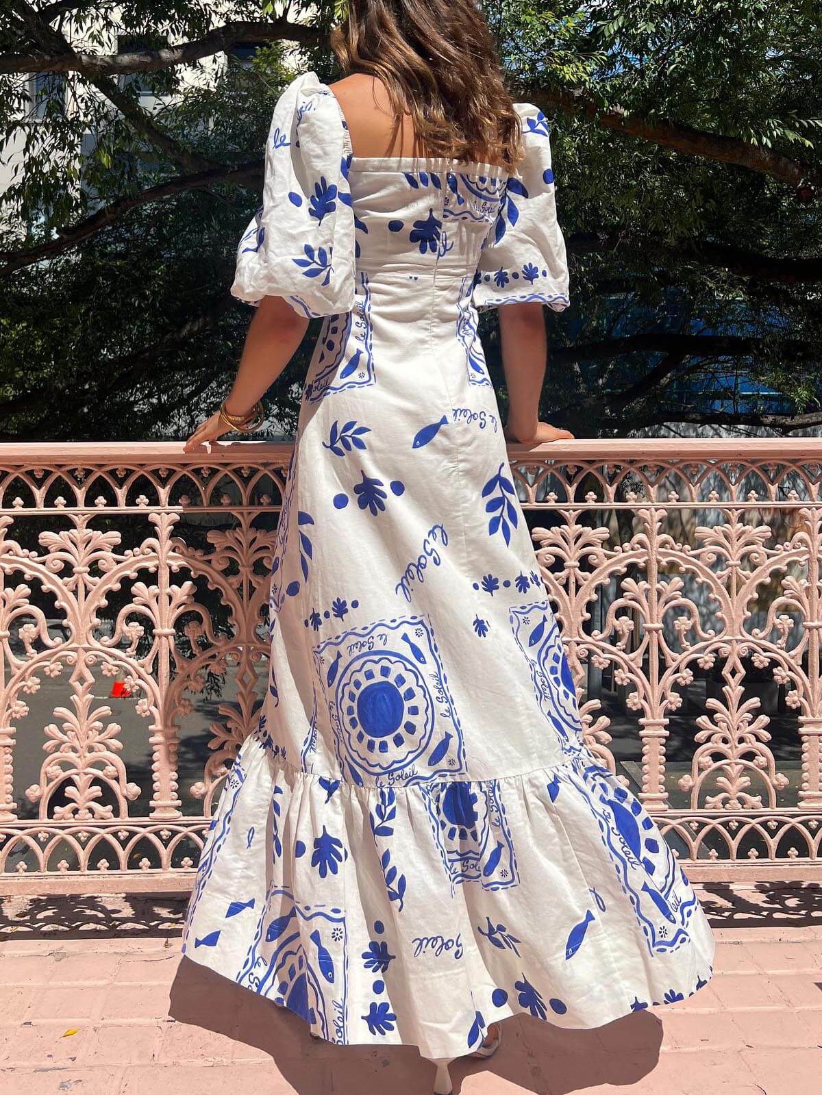 Puff-Sleeve Midi Dress for Vacation — Flowy Resort Style