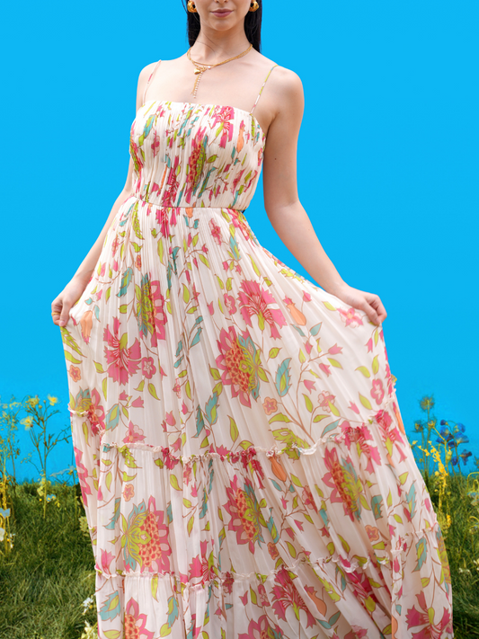 Hand-Drawn Print Tube Maxi Dress - Striking, Statement-Making Style