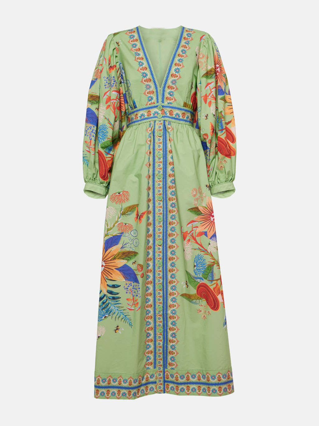 Elegant Delicate Floral V-Neck Button-Front Midi Dress