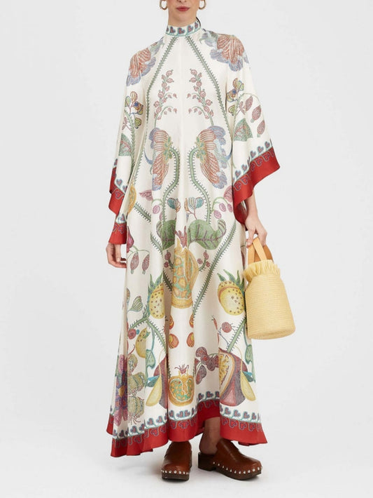 Artfully Hand-Placed Ebony Print Maxi Dress
