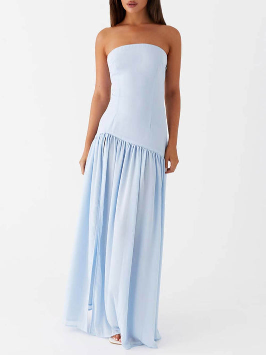 Elegant Backless Pleated Strapless Maxi Dress
