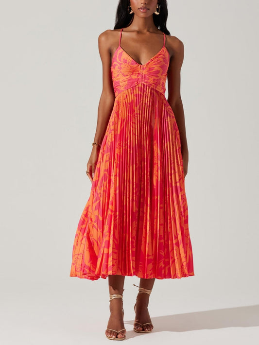 Timeless Floral-Print Pleated Midi Dress