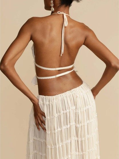 Chic Pleated Tiered Maxi Skirt with Drawstring Waist