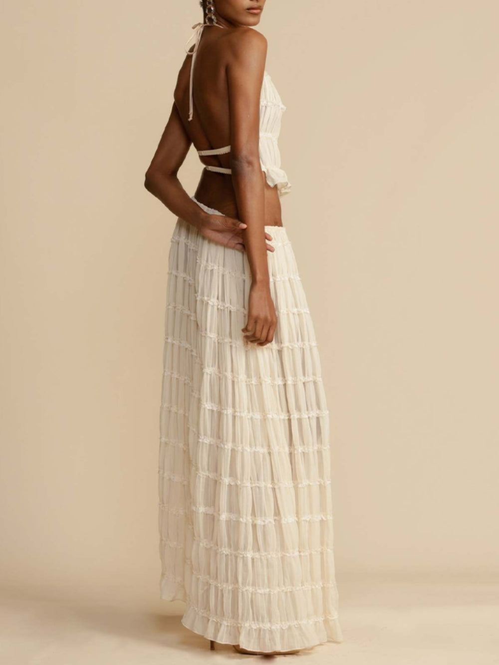 Chic Pleated Tiered Maxi Skirt with Drawstring Waist