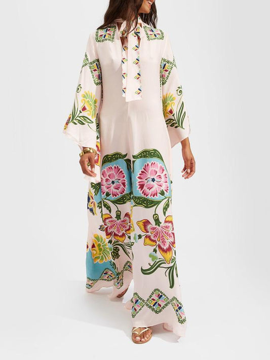 Radiant Sunshine Floral Print Maxi Dress with a Flowing Silhouette