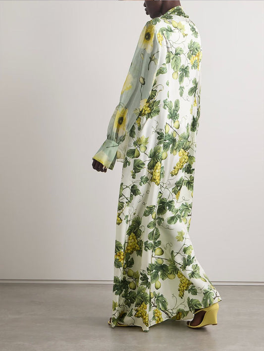 Exquisite Delicate Floral & Fruit-Print Maxi Dress