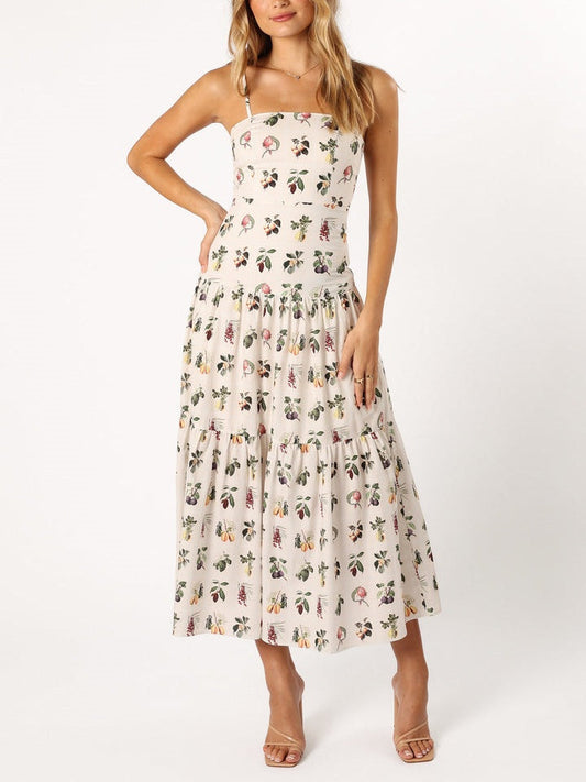 Fruit-Print Floral Midi Dress